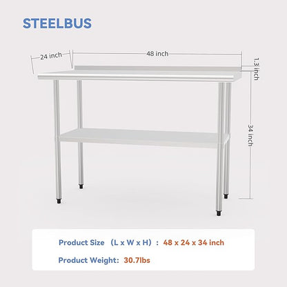 Stainless Steel Table (Backboard Table+Adjustable Legs, 24 x 48 Inch)