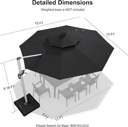 PURPLE LEAF Cantilever Umbrella 12ft Solar LED Light Double Top, Stays bright - Image 6