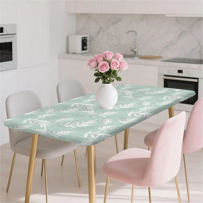 Rectangle Table Cloth Cover Waterproof Elastic Fitted Polyester Fitted Tablecloths for 4 Foot Tables for Indoor,Picnic, Camping, Outdoor （48" x 24"，Palm Leaf）