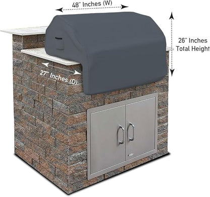 Covers & all Built-in Outdoor Grill Cover, Durable 12 Oz Waterproof Cover Max Material with Air Pocket & Elastic for Snug Fit (48" W x 27" D x 26" H Inches, Grey)