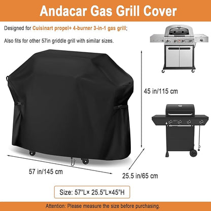 Gas Grill Cover for Cuisinart Propel + 4-Burner 3-in-1 Gas Grill, 57 Inch Outdoor Heavy Duty BBQ Grill Cover - 57" L×25" W×45" H, Black