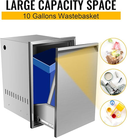 Pull Out Trash Drawer, Lower Sliding Rails Stainless Steel Roll Out Trash Bin Pull Out Tray With Handle For Outdoor Kitchen BBQ Island Grill Station,Trash Drawer