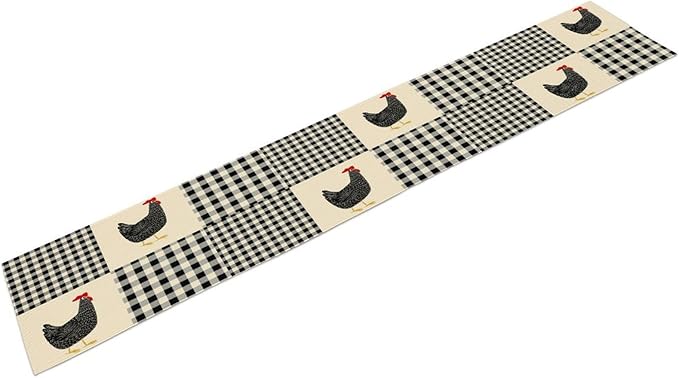 Farm Animal Table Runner, Chicken Hen Black White Buffalo Plaid Check Farmhouse Chick Table Runner for Home Kitchen Holiday Dining Party 13x36in