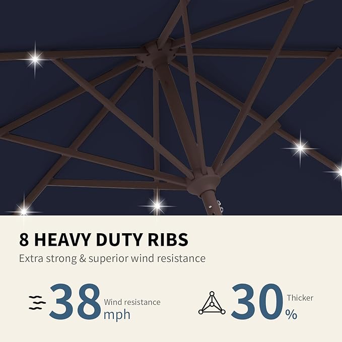 9FT Patio Umbrella with Solar Lights, Outdoor Market Umbrella with Tilt and - Image 4