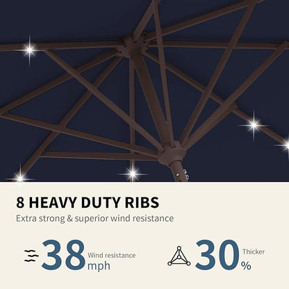 9FT Patio Umbrella with Solar Lights, Outdoor Market Umbrella with Tilt and - Image 4