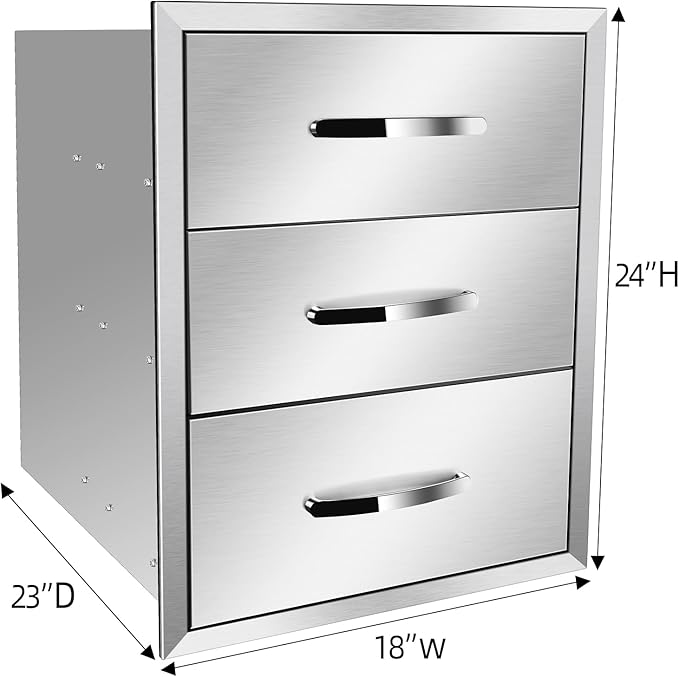 Outdoor Kitchen Drawers, Box Frame Style Flush Mount BBQ Drawer w/Stainless Steel Handle, BBQ Island Drawers For Patio Grill Station,Three Drawers