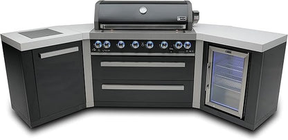 Mont Alpi MAi805-BSS45FC 44-inch 6-Burner 115000 BTU 45 Degree Black Stainless Steel Gas Outdoor Kitchen Bar Island Grill w/Fridge Cabinet + Infrared Side & Rear Burner