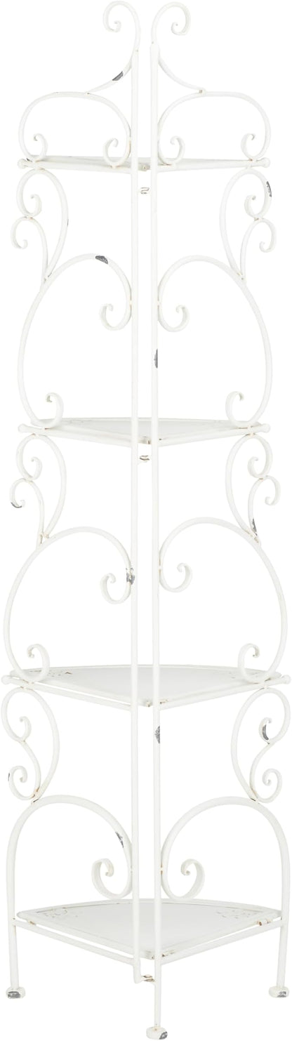 SAFAVIEH Outdoor Collection Turuca Antique White Wrought Iron 4-Tier Corner - Image 4