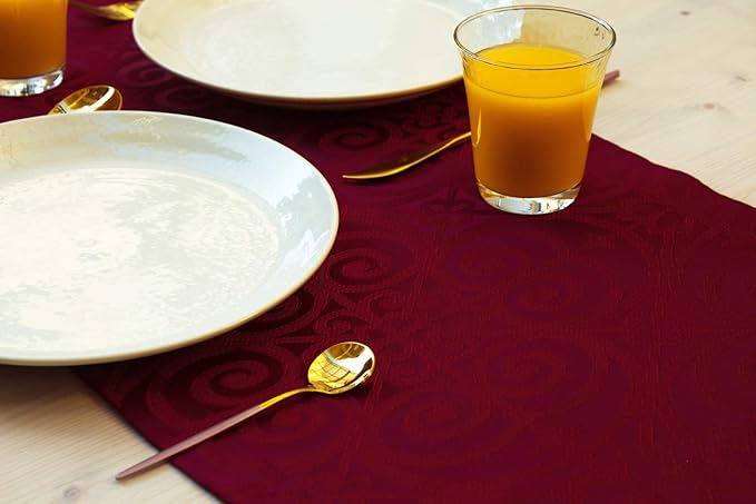 Red Table Runner 108 inch, Cranberry Damask Dresser Scarf, Outdoor Coffee Table Runner, Burgundy Jacquard Dining Table Runners for Dinner Parties, Events, Wedding, Thanksgiving, Christmas