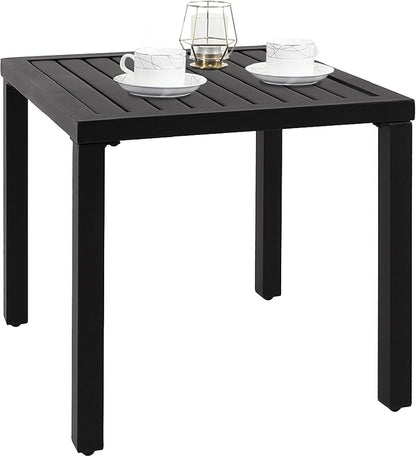 PHI VILLA Indoor Outdoor Small Metal Square Side/End Table, Patio Coffee Bistro Table, Black