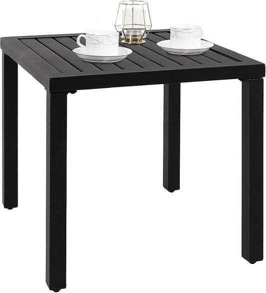 PHI VILLA Indoor Outdoor Small Metal Square Side/End Table, Patio Coffee Bistro Table, Black