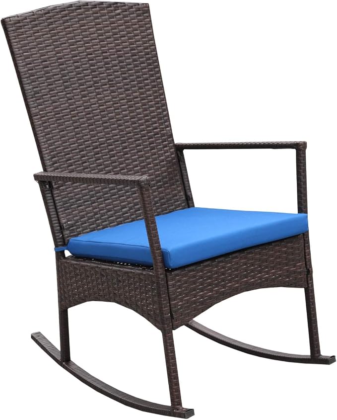 Outdoor PE Wicker Rocking Chair 3-Piece Patio Rattan Bistro Set 2 Rocker - Image 7
