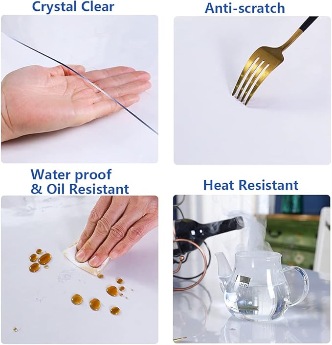 Dining Room Table Protector Clear PVC Tablecloth Mat Plastic Table Pad Waterproof Wipeable Vinyl Desk Pad Rectangle Sofa Patio Coffee Table Mat Billiard Desk Pad Wooden Furniture Protector 18x55 inch