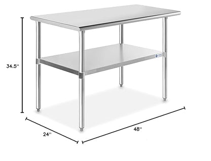 GRIDMANN Stainless Steel Work Table 48 x 24 Inches, NSF Commercial Kitchen Prep Table with Under Shelf for Restaurant and Home