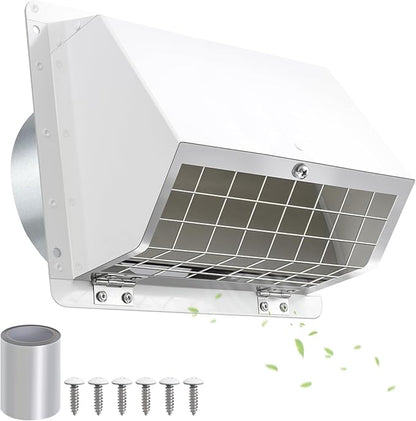 6 inch wall vent Cover Dryer Vent Cover Outside Exhaust Vent Cover Cap,Wall Mount Extractor Vent with Mesh & Cushioned Flap,Exterior Wall Vent Hood Outlet Air Vent for Range Hood Duct HVAC Ventilation