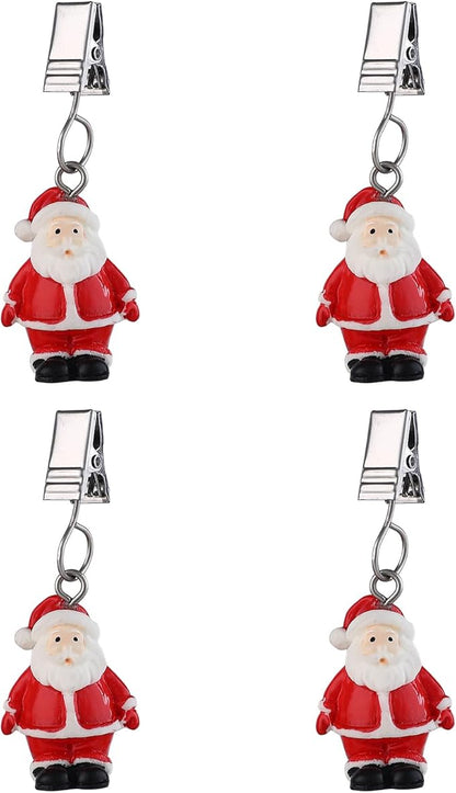 TwoFish Home Set of 4 Xmas Santa Claus Tablecloth Weight Clips Xmas Santa Claus Decoration Tablecloth Weight Clamps Pack of 4