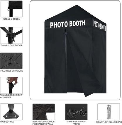Eurmax USA 5'x5' Pop-up Canopy Portable Photo Booth Tent for Events Wedding Photobooth for Professional Photos Photo Studio Photo Booth System with Roller Bag，Bonus 4 SandBags (Printed Black)