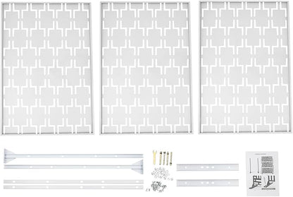 75" H×35" W Decorative Outdoor Privacy Screen with Stand, Outdoor Decor Privacy Fence Screen Metal Fence Panels, Free Standing Metal Divider for Patio Lawn Deck (White-Rectangular)