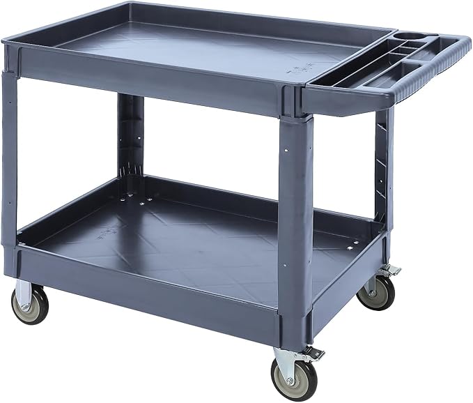 Service Cart 2-Shelf, Storage Handle, 500 lbs Capacity, for Warehouse/Garage/Cleaning/Manufacturing，45"X25" Grey