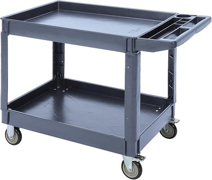 Service Cart 2-Shelf, Storage Handle, 500 lbs Capacity, for Warehouse/Garage/Cleaning/Manufacturing，45"X25" Grey