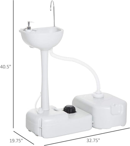 kleankin Portable Camping Sink, Handwashing Station Basin with 4.5 Gallon Tank, 6.3 Gallon Recovery Tank, Rolling Wheels & Soap Dispenser for RV, Outdoor Events, Gatherings, HDPE, White