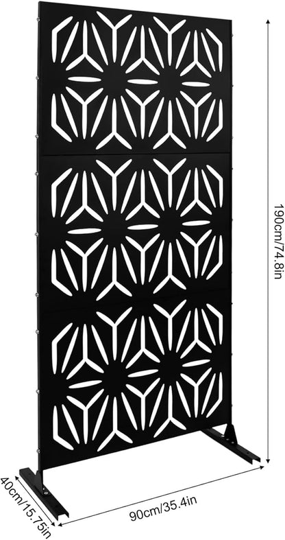Metal Outdoor Privacy Screen with Stand,Freestanding Privacy Screen & Panels, Decorative Outdoor Divider with Stand Panels for Deck Patio Balcony (35.4 * 15.75 * 74.8in)