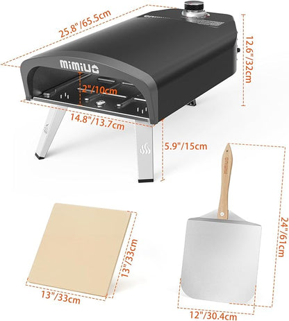 Mimiuo Gas Pizza Oven Outdoor - Portable Propane Pizza Ovens for Outside - Professional Pizza Stove with 13 inch Pizza Stone, Ideal for Any Outdoor Kitchen