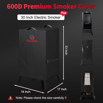 Comnova Electric Smoker Cover 30 Inch - 600D Smoker Covers for Masterbuilt Smokers Heavy Duty Waterproof, Outdoor Vertical Smoker Cover for Masterbuilt, Cuisinart, Dyna-glo, 18" W x 17" D x 33" H