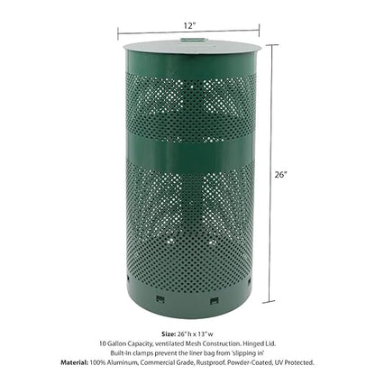 ZERO WASTE USA - Round Outdoor 10 Gallon Dog Waste Station Waste Can Replacement - 100% Rust-Free, Powder-Coated, Commercial Grade Aluminum. 10-Year Warranty (Matte Green)