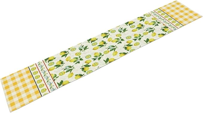 Lemon Buffalo Plaid Table Runner,Rustic Farm Fruit Aesthetic Country Farmhouse Dining Table Decoration for Home Holiday Party Dresser Kitchen Cabin Restaurant Wedding Decor 13×70in