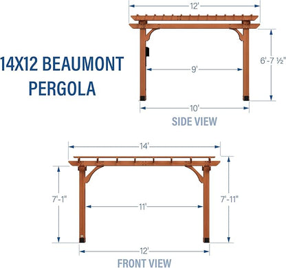 Backyard Discovery Beaumont 14' x 12' Traditional Cedar Wood Pergola Kit with Trellis Roof, All-Season Durability, High-Wind Rating, PowerPort, Shade for Outdoor Patio, Deck, Garden, and Entertaining