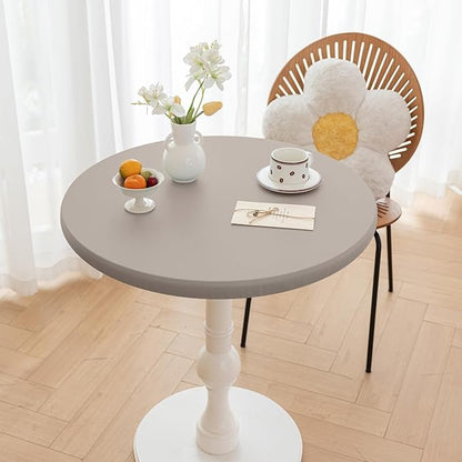 Round Fitted PU Tablecloth with High Elastic Edge 24 Inch Dia Waterproof Oil Proof Table Cloth Anti-Scald Stain-Resistant Wipeable Table Cover for Indoor Outdoor Picnic (Grey,24" Dia)
