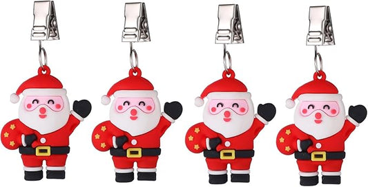 TwoFish Home Set of 4 Xmas Santa Claus Tablecloth Weight Clips Xmas Santa Claus Decoration Tablecloth Weight Clamps Pack of 4