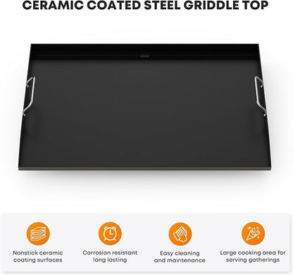 Stanbroil 28 Inch Flat Top Griddle Replacement Top for Blackstone 28" 2-Burner Gas Grill Cooking Station, Ceramic Coated Steel Griddle Top Replacement with Rear Grease System, Black
