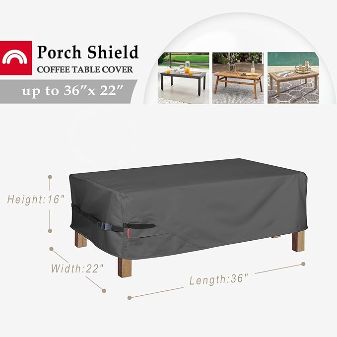 Porch Shield Patio Coffee Table Cover - Waterproof Outdoor Furniture Rectangular Small Table Covers 36 x 22 inch, Black
