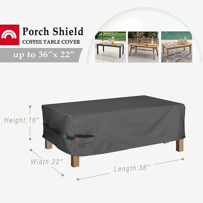 Porch Shield Patio Coffee Table Cover - Waterproof Outdoor Furniture Rectangular Small Table Covers 36 x 22 inch, Black