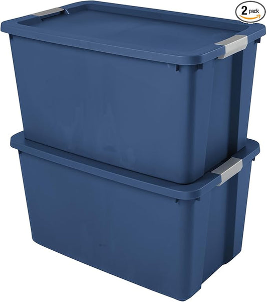 (2 Pcs) 34 Gallon Large Storage Bins with Latch Lids,Not Clear Heavy-Duty Large Totes, For Home and Garage Organization,Blue