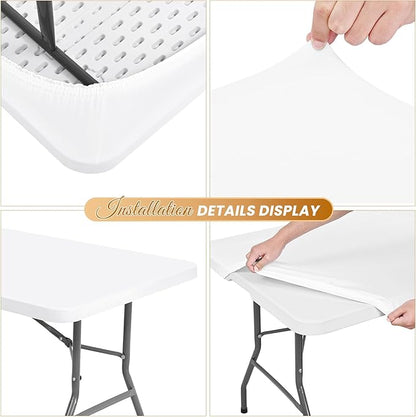 10 Pack Stretch Fabric Table Top Cap Cover, fits 6Ft Tables, Spandex Table Covers Washable Elastic Universal Rectangle Tablecloth Protector for Indoor Outdoor Party Picnic Wedding, White,30" W x 72" L