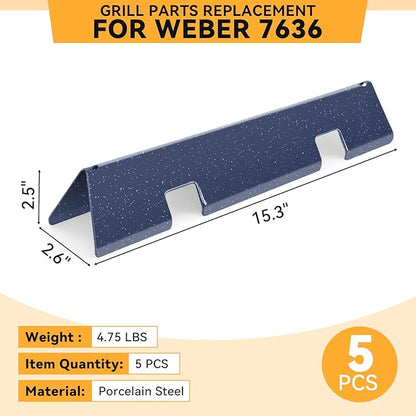15.3 inch Flavorizer Bars for Weber Spirit I & II E310 E320 E330 S310 S320 S330 Gas Grills with Front Control Knobs, Replacement for Weber Spirit Grill Parts 7636, Porcelain Steel, 5 PCS