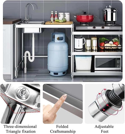 Free Standing Utility Sink, Stainless Steel Kitchen Baker Rack Shelf, Single Bowl Washing Hand Basin Station with Workbench, Fish Cleaning Table &Storage Shelves for Laundry Room, Garage,Outdoor
