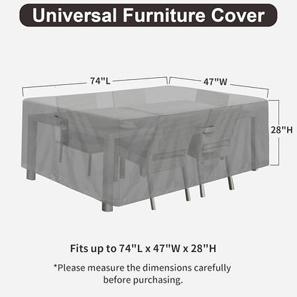 PureFit Patio Furniture Covers, Outdoor Table Furniture Cover Waterproof Rectangle, Patio Sectional Couch Set Cover for Deck, Lawn and Backyard, UV Resistant, 74"L x 47"W x 28"H, Gray