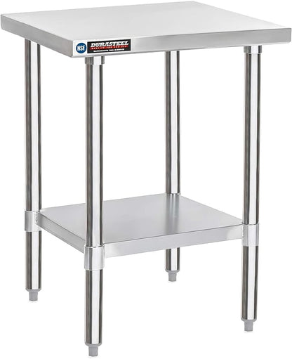 DuraSteel 30x18 Small Stainless Steel Table - NSF Commercial Kitchen Island Food Prep Worktable - Metal Side Mixer Stand with Under Shelf - For Laundry Room, Kitchen, Outdoor Grill, Tiny Spaces