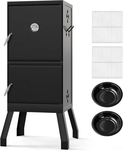 Happygrill Charcoal Grills, 40" Vertical BBQ Smoker Grill with Built-in Thermometer, Adjustable Air Dampers, Removable Water Pan & Grill Grates for Backyard Picnics, Party, Outdoor Camping