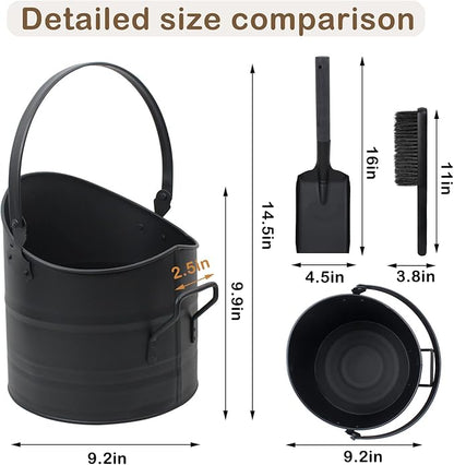Poofzy Ash Bucket - 2.6 Gallon Metal Ash Bucket, Includes Shovel, Broom and Gloves for Wood Stove, Fireplace and Fire Pit