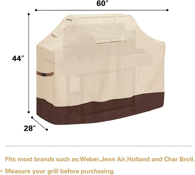 Vailge Grill Cover,60-inch Waterproof BBQ Cover,600D Heavy Duty Gas Grill Cover, UV & Dust & Rip & Fading Resistant,Suitable for Weber, Brinkmann, Char Broil Grills and More,Beige