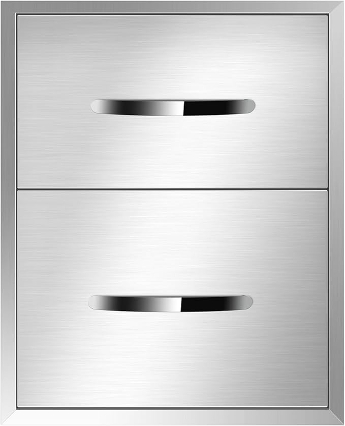 Outdoor Kitchen Drawers, Flush Mount Triple Access BBQ Drawers With Stainless Steel Handle, BBQ Island For BBQ Island Patio Grill Station,Double Drawers