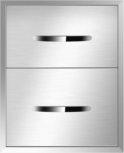 Outdoor Kitchen Drawers, Flush Mount Triple Access BBQ Drawers With Stainless Steel Handle, BBQ Island For BBQ Island Patio Grill Station,Double Drawers