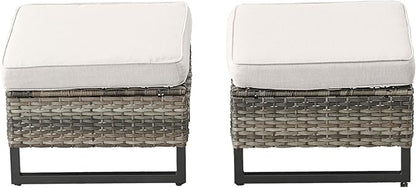 HUMMUH Outdoor Ottomans for Patio Set of 2 PE Wicker Outdoor Footstool with Removable Weather-Resistant Cushions for Patio, Backyard