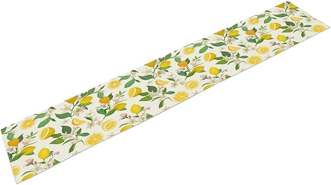 Yellow Lemon Table Runner,Spring Floral Summer Fruits Print Table Decoration for Farmhouse Kitchen Dinner Dining Table Holiday Party Home Decor 13x60in