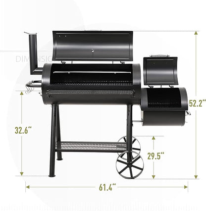 MFSTUDIO Heavy Duty Charcoal Wood Offset Outdoor Smoker Grill, Extra Large Charcoal Grill with Smoker Combo for BBQ Grilling, 941 SQ.IN.